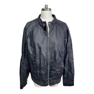 Old Navy Faux Leather Moto Bomber Jacket Zip Front Snap Collar Black‎ Men's XL